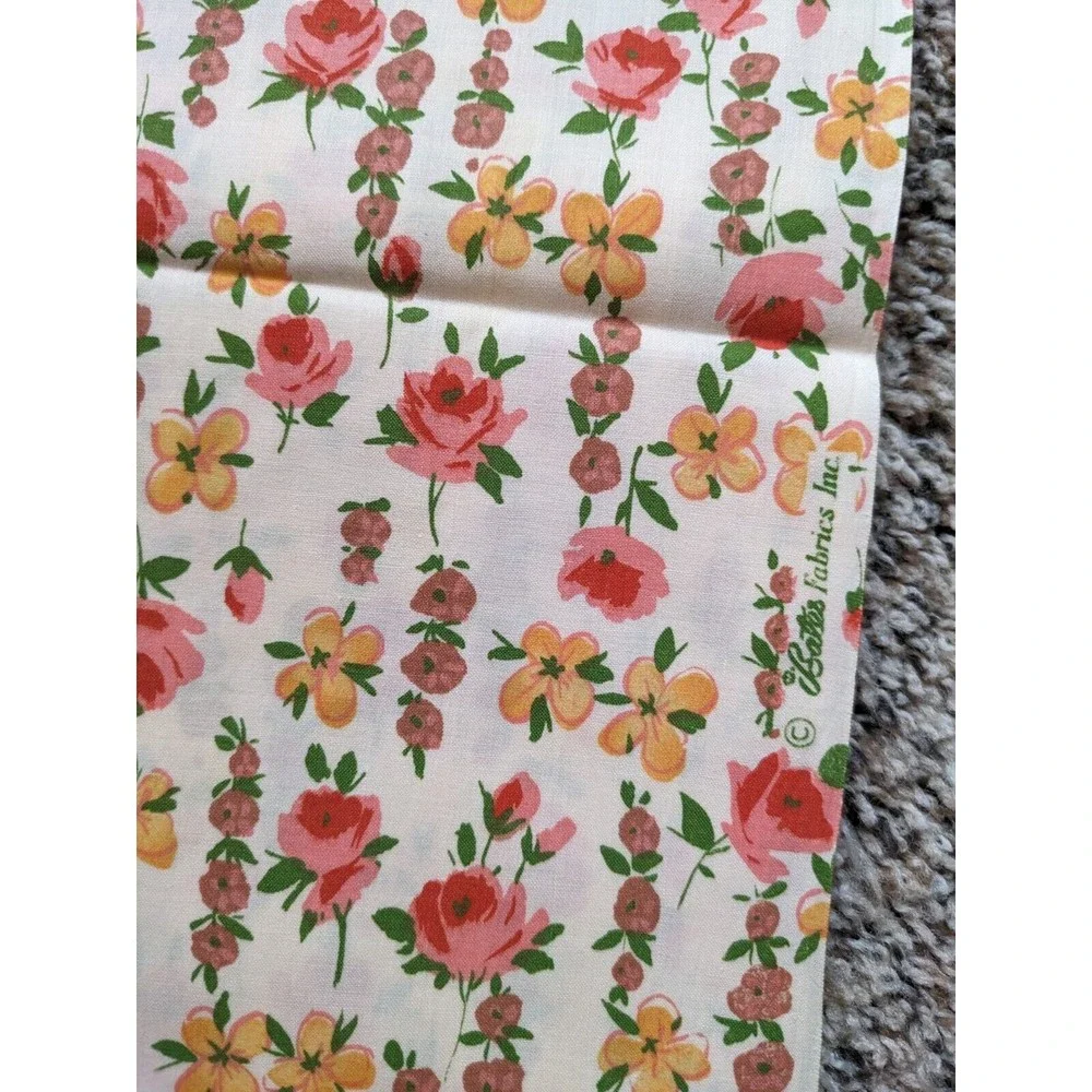 Vintage Mid-Century Floral Fabric‎ Bates Fabrics Pink & Orange 36